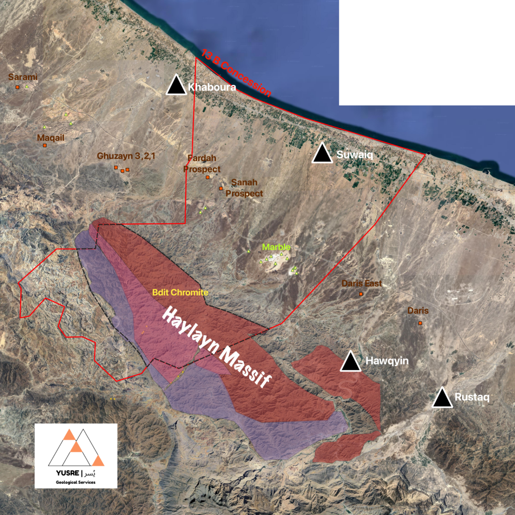 Figure, Satallite image of Haylayn Massif and 13B Concession. 
